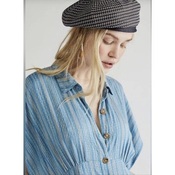 Free People Women Rowan Striped Blue Button Front Maxi Dress Small  $128 - Picture 4 of 10